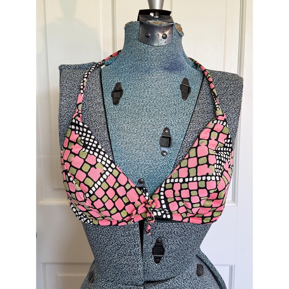 Vintage 1960s Vassarette Bikini Top Mod‎ Print Nylon Bralette, Size 32A (XS)